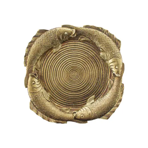 Base de poliresina diseño peces en la orilla dorada de 16.5×14.5×1.8cm