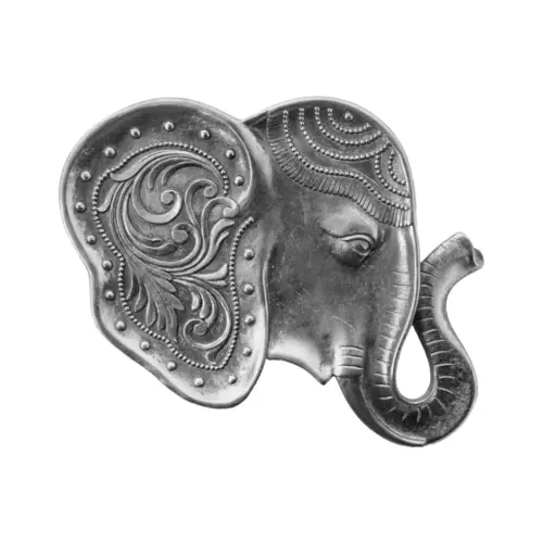 Base de poliresina diseño cara de elefante plateado de 22.5x16x1.2cm