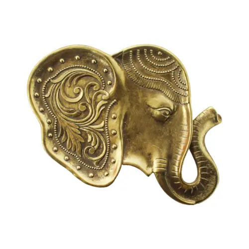 Base de poliresina diseño cara de elefante dorado de 22.5x16x1.2cm