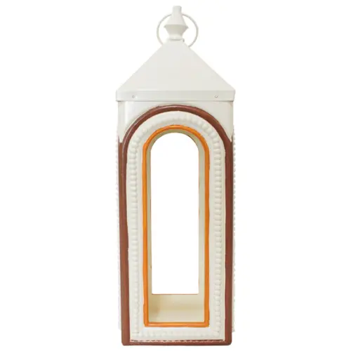 Linterna de madara beige con cafe de 7.25×7.25x24cm