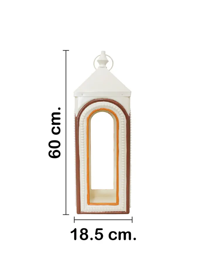 Linterna de madara beige con cafe de 7.25x7.25x24cm - Image 2