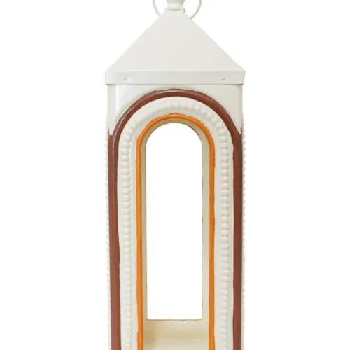 Linterna de madera beige con cafe de 8.5×8.5x27cm