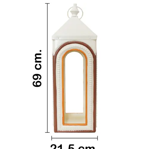 Linterna de madera beige con cafe de 8.5×8.5x27cm