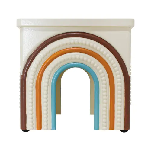Taburete de madera azul y marron de 10.75×10.25×10.75cm