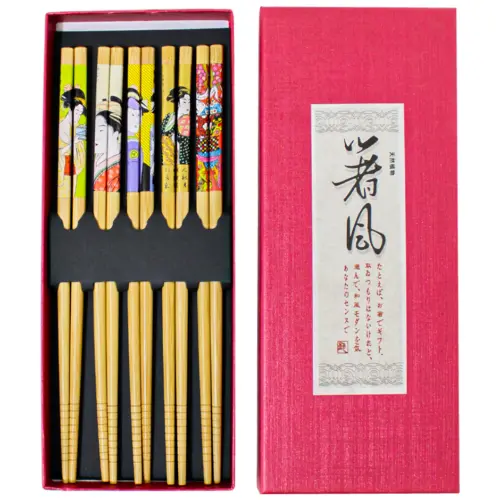 Juego de 5 pares de palillos para comida china diseño geisha