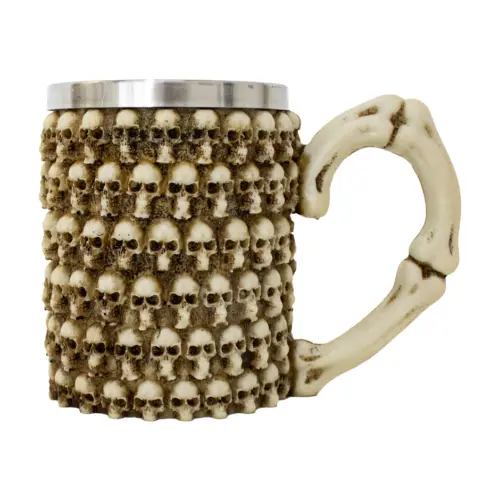 Taza de acero inoxidable diseño craneos y hueso en asa