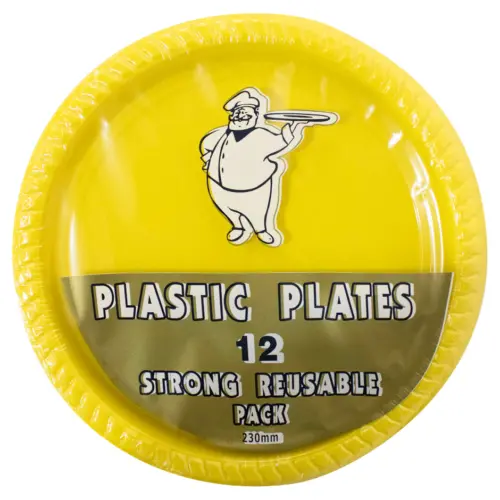 Juego de 12 platos amarillos de plástico de 23cm