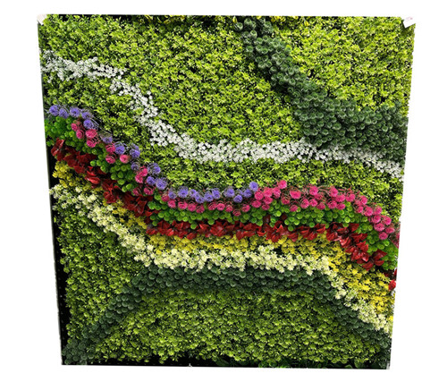 Tapete artificial diseño floreado verde con rojo en ondas de 100x100cm