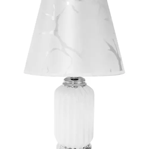 Lámpara de mesa de cerámica diseño blanco con plateado de 25x25x39.5cm