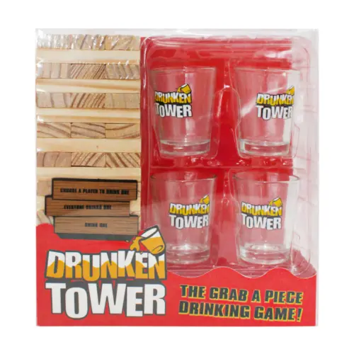 Juego de mesa de torre y 4 vasos de vidrio de drinks