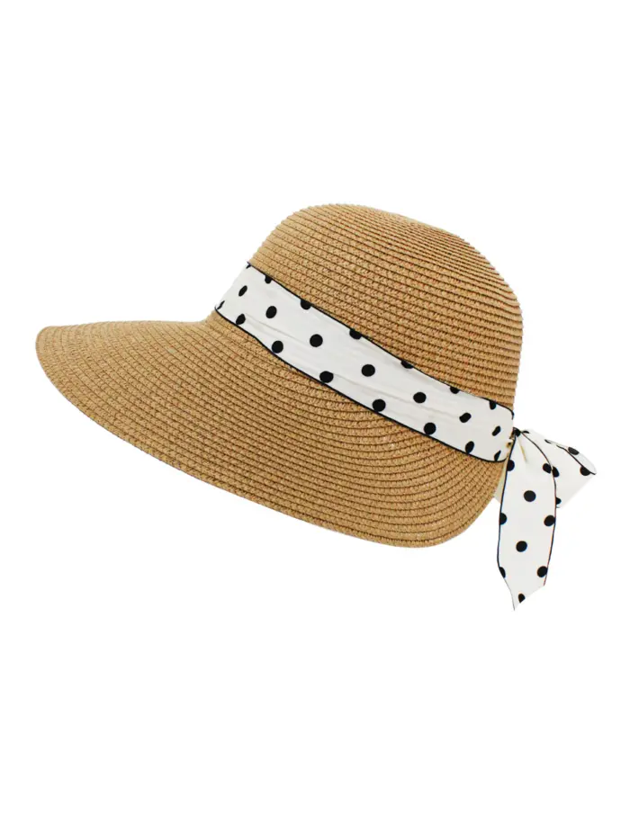 Sombrero tejido caqui con liston blanco y puntos de 31x32x14cm - Image 2