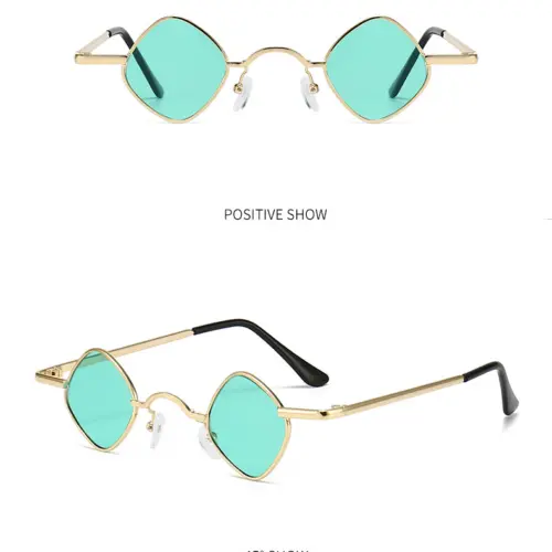 Lentes para sol con cristales diseño rombo turquesa con dorado de 13.5x14x3.6cm