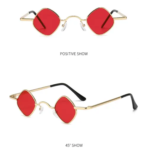 Lentes para sol con cristales diseño rombo rojo con dorado de 13.5x14x3.6cm