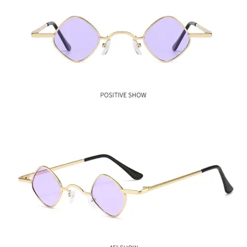 Lentes para sol con cristales diseño rombo púrpura con dorado de 13.5x14x3.6cm