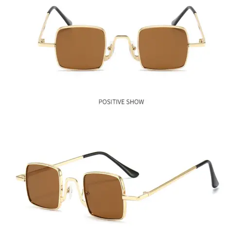 Lentes para sol con cristales cuadrados cafe con dorado de 14.2×14.5x4cm