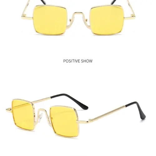 Lentes para sol con cristales cuadrados amarillo con dorado de 14.2×14.5x4cm