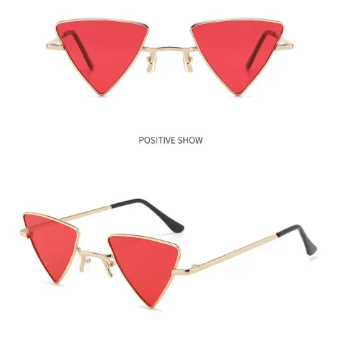Lentes para sol con cristales triangulares rojo con dorado de 14.5x15x4.4cm
