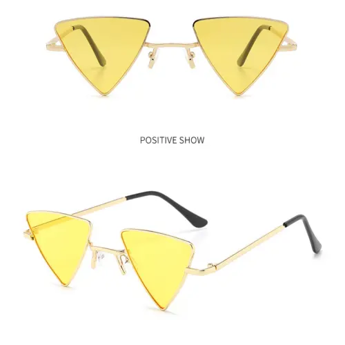 Lentes para sol con cristales triangulares amarillo con dorado de 14.5x15x4.4cm