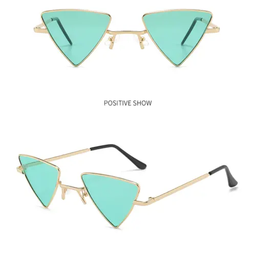 Lentes para sol con cristales triangulares turquesa con dorado de 14.5x15x4.4cm