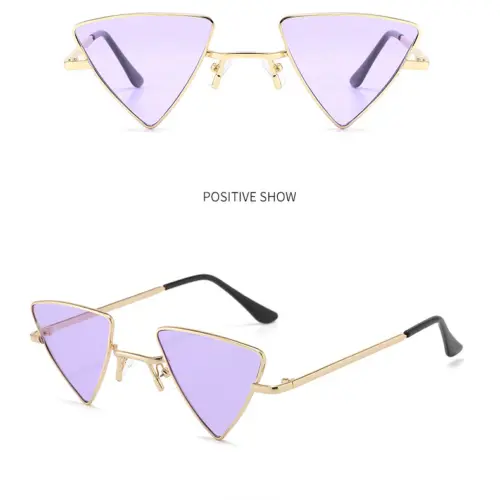 Lentes para sol con cristales triangulares púrpura con dorado de 14.5x15x4.4cm