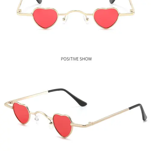 Lentes para sol con cristales diseño corazón rojo con dorado de 13.5×14.5×2.9cm