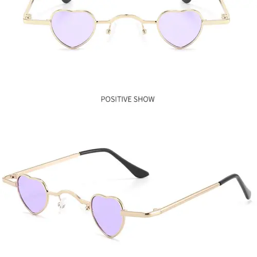 Lentes para sol con cristales diseño corazón púrpura con dorado de 13.5×14.5×2.9cm