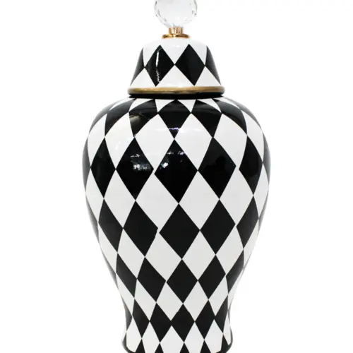 Tibor de cerámica diseño ajedrez de 13.5×13.5×29.3cm