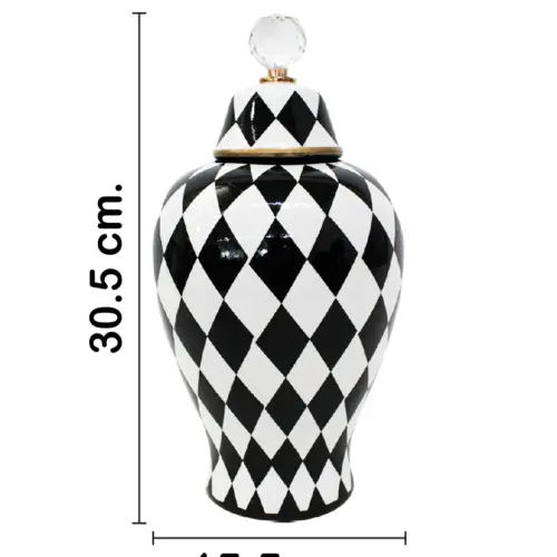 Tibor de cerámica diseño ajedrez de 13.5×13.5×29.3cm