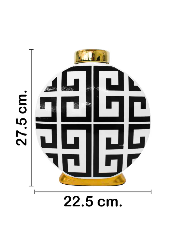 Tibor de cerámica negro con blanco diseño zig zag de 11x22x28cm - Image 2