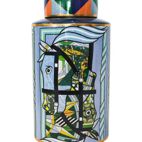 Tibor de cerámica de colores diseño abstracto de 16.5×16.5x27cm