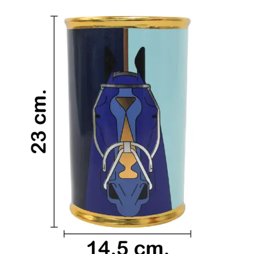 Tibor de cerámica azul diseño cabeza de caballo de 14x14x22.8cm
