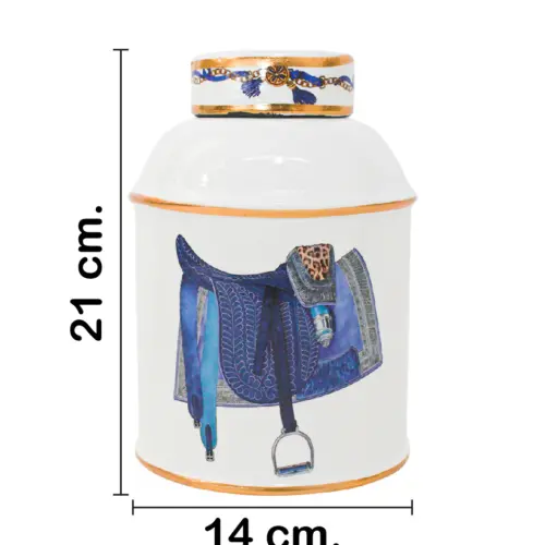 Tibor de cerámica blanco diseño silla de montar de 13.5×13.5x21cm