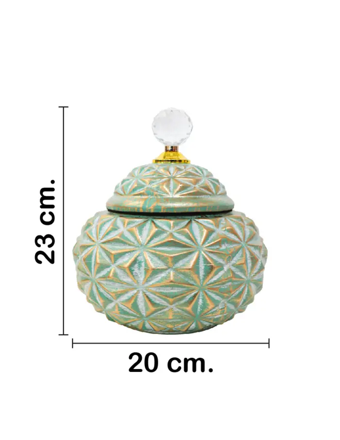 Tibor de cerámica verde con dorado de 12x12x23cm - Image 2
