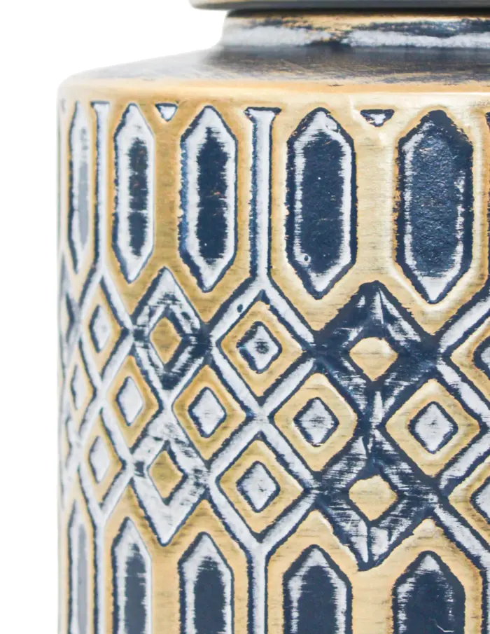 Tibor de cerámica azul con dorado diseño rombos de 15.8x15.8x39cm - Image 4