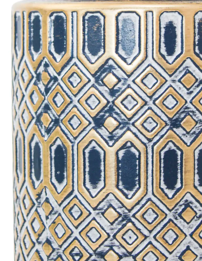 Tibor de cerámica azul con dorado diseño rombos de 15.8x15.8x43.5cm - Image 4