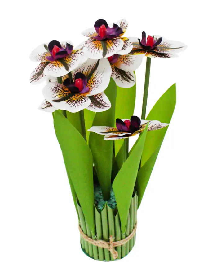 Ramo artificial de orquideas en base blanco con violeta de 15x15x31cm - Image 2