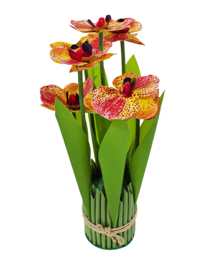 Ramo artificial de orquideas en base amarilla jaspeada de 15x15x31cm - Image 2