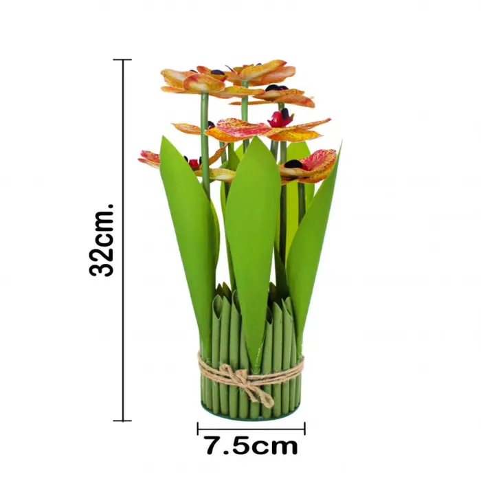 Ramo artificial de orquideas en base amarilla jaspeada de 15x15x31cm - Image 4