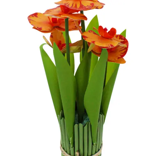 Ramo artificial de orquideas en base naranja de 15x15x31cm