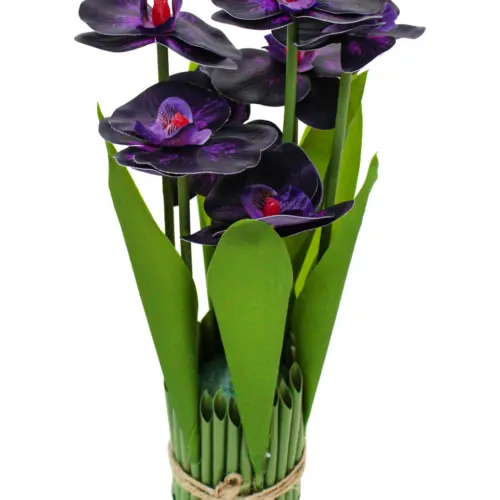 Ramo artificial de orquideas en base morada de 15x15x31cm