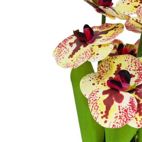 Ramo artificial de orquideas en base rosa con beige de 15x15x31cm