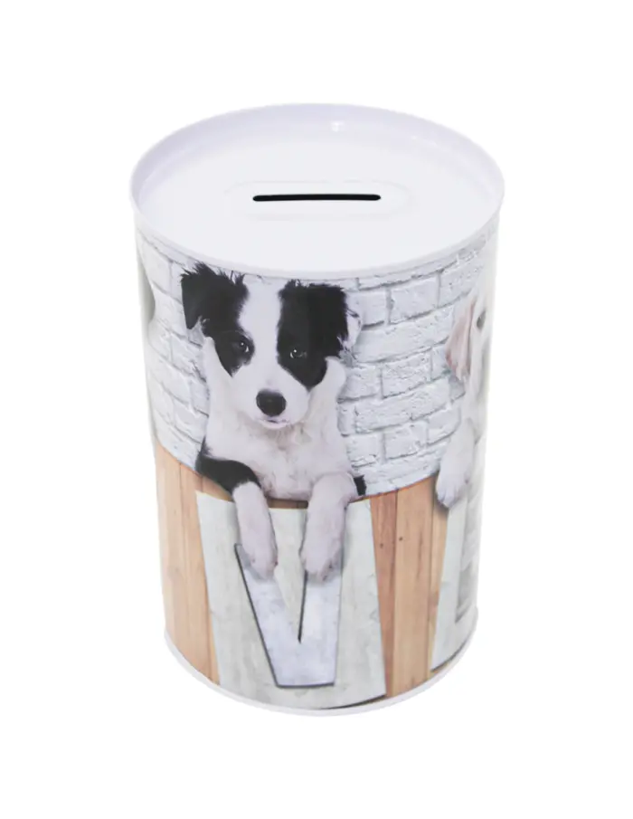 Alcancía de metal estampado perros de 10x10x15cm - Image 3