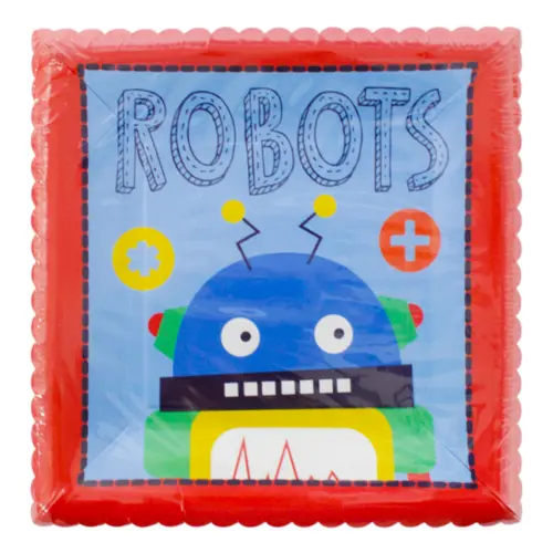 Paquete de 8 platos desechables estampado robot de 18.5×18.5×1.3cm