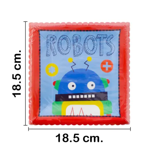 Paquete de 8 platos desechables estampado robot de 18.5×18.5×1.3cm
