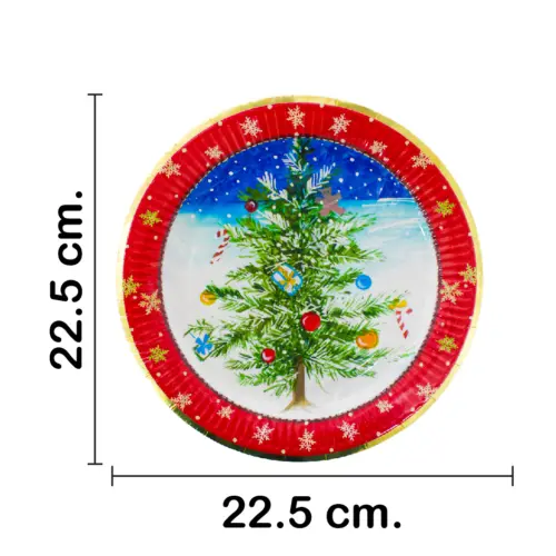 Paquete de 8 platos desechables estampado arbol navideño de 22.5×22.5×1.8cm