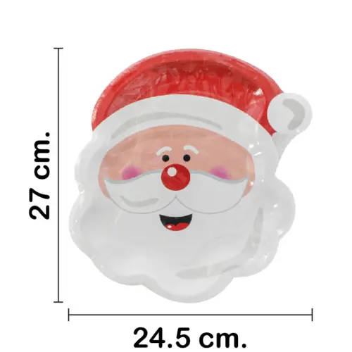 Paquete de 8 platos desechables estampado Santa Claus de 23.5x27x1.5cm