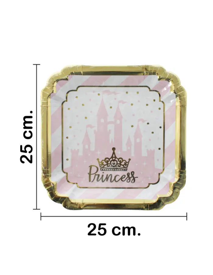 Paquete de 8 platos cuadrados desechables diseño castillo rosa de25x25x1.8cm - Image 2