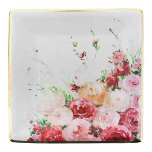 Paquete de 8 platos cuadrados desechables estampado flores de 18.5×18.5×1.5cm