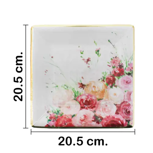 Paquete de 8 platos cuadrados desechables estampado flores de 18.5×18.5×1.5cm