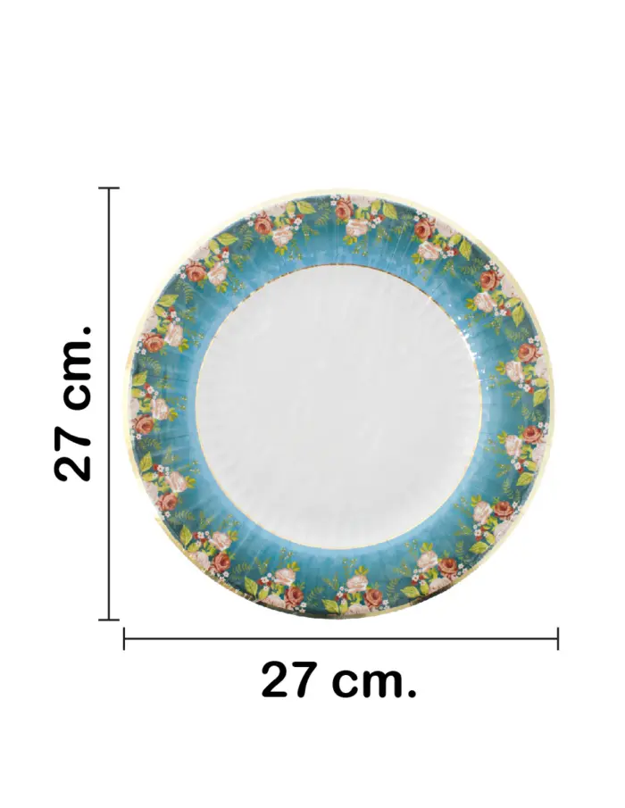 Paquete de 8 platos azules con blanco y flores en la orilla de 27x27x2cm - Image 2